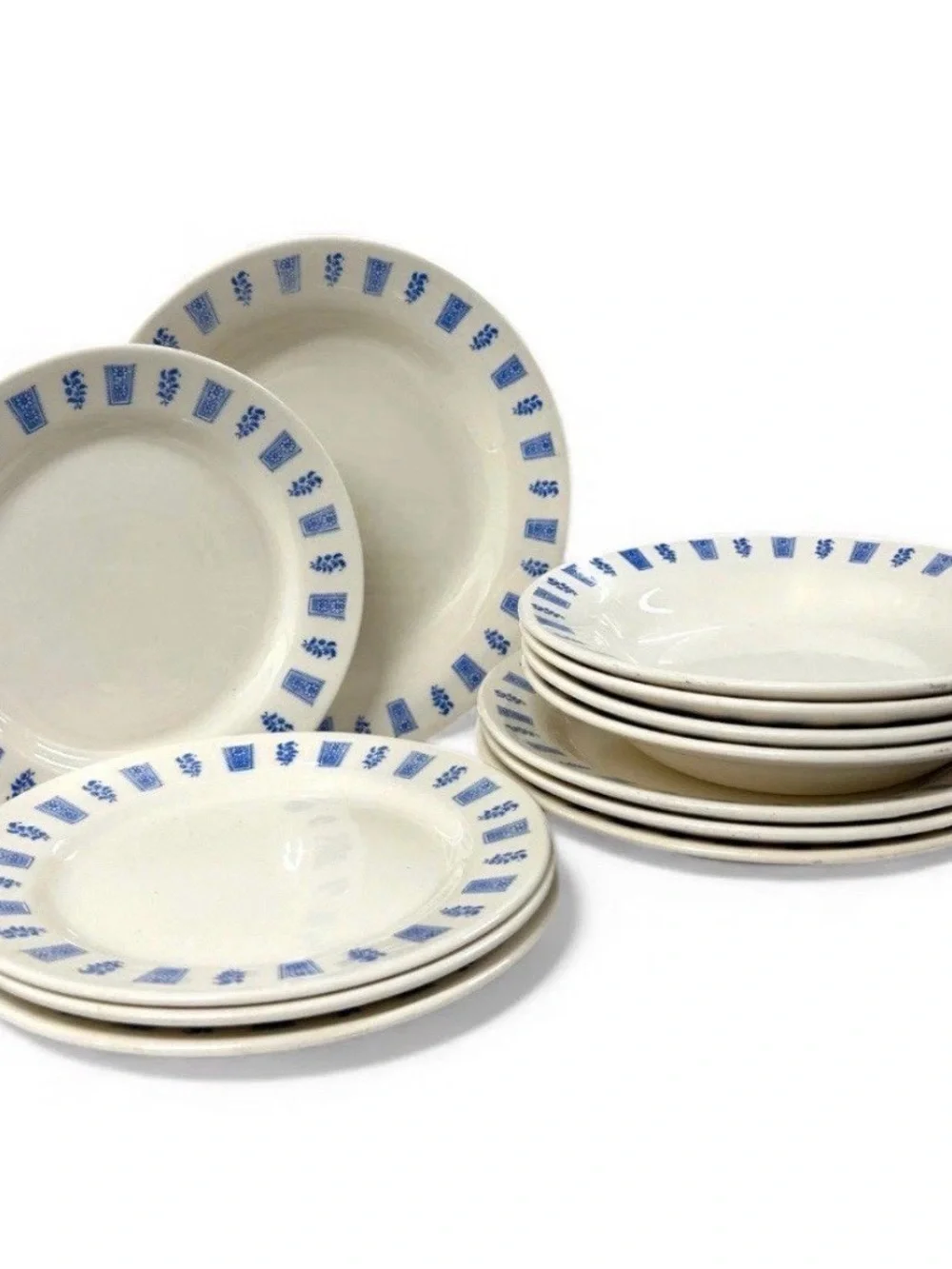 Vintage Oxford Brazil 3850-2 Blue Floral Dinnerware Set 12 Pc Stoneware